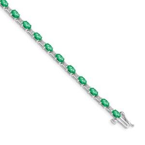 Million Charms 14k White Gold Diamond and Green Emerald Bracelet 7in.